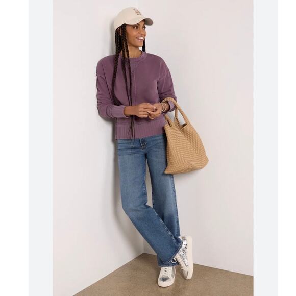 NWOT Evereve Maeve Rib Trim Sweatshirt Size S Purple Crewneck Vintage Wash - Picture 4 of 12